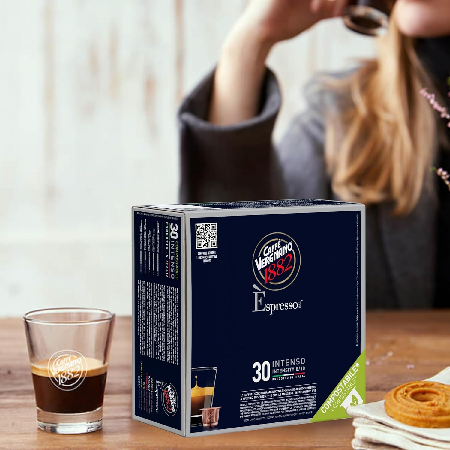 Caffe' Vergnano 1882 Medium Roast Espresso Original Line Machine Compatible Capsules, Arabica Robusta Espresso Coffee, Italian Coffee For Nespresso Coffee Machines, Intensity 8/10, Intenso, 30 Ct
