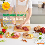 Riveira Two Tone Bamboo Wood Cutting Board – Gourmet Bamboo Grandeur: 8 x 8 Wooden Cutting Board – Wooden Cutting Boards For Kitchen Decorative – Innovative Juice Grooves Wooden Chopping Board