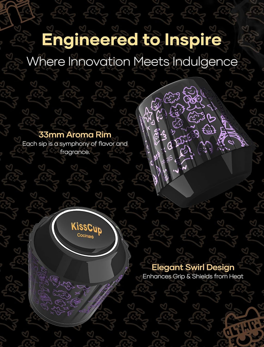 Cocinare x Chanoir KissCup Art Ceramic Espresso Cup – 2.2oz Demitasse Cup for Espresso, Pour-over coffee and Tea, Chanoir Black, Art de Paris Collaboration