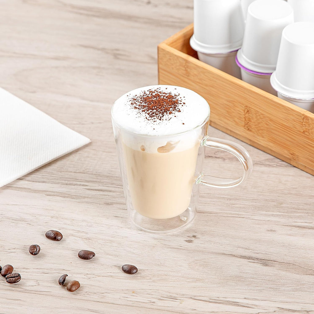 Restaurantware-Forma Professional 5.1 oz Double Wall Glass Mugs, 2 Insulated Coffee Mugs With Handle - Dishwashable, Reusable, Clear Glass Beverage Cups, Freezable, For Hot Or Cold Beverages