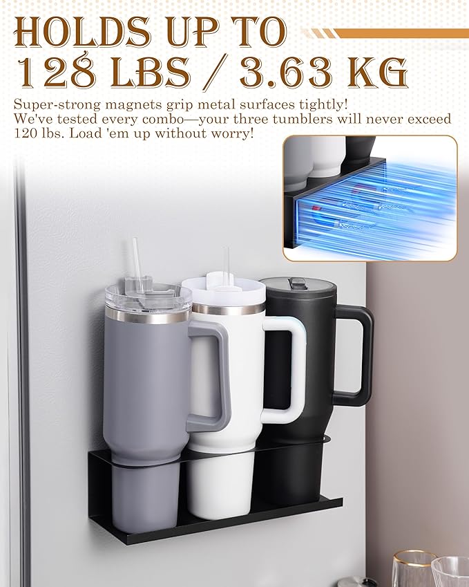 2 Pack Magnetic Tumbler Holder for Stanley 30 & 40 oz Cup - Strong Magnet - Water Bottle Organizer for Fridge, Cabinet, Office - Fit Stanley Cup Accessories
