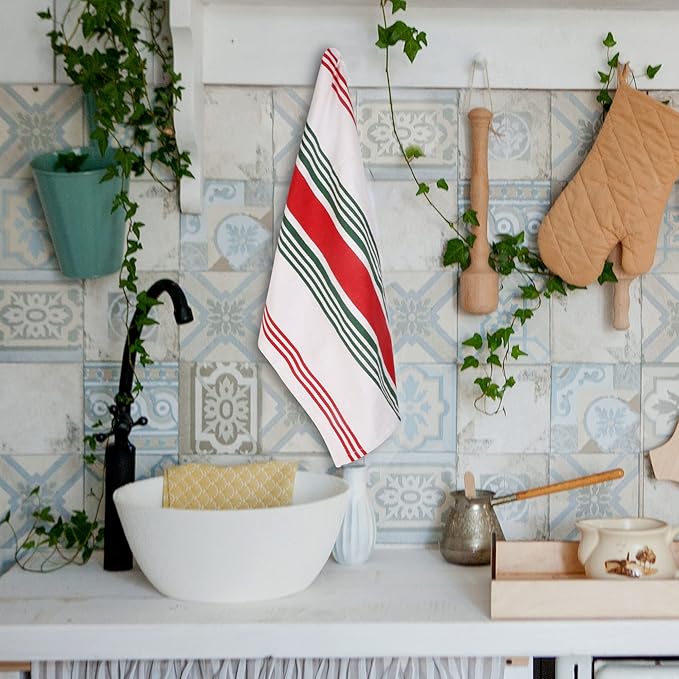 Urban Villa Kitchen Towels 100% Cotton Dish Towels for Kitchen (Set of 6) 20”x30” Dish Cloths Highly Absorbent Kitchen Linen Set with Hanging Loop Perfect for Drying Dishes Cleaning Towels- Christmas