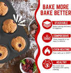 Flexzion Muffin Tray Cupcake Baking Pan 2 Pack, 6-Cup Nonstick Carbon Steel Muffin Tins Non-Stick Cupcake Tin Bakeware Accessories for Baking Cupcakes Muffin Brownies Snacks, Easy Clean, Fridge Safe