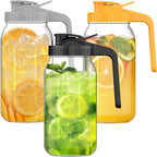 3-Pack 64oz Glass Mason Jar Pitchers with Leak-Proof Lids and Handles – Wide Mouth Design for Sun Tea, Cold Brew, Lemonade, Juice, Iced Tea, and Water