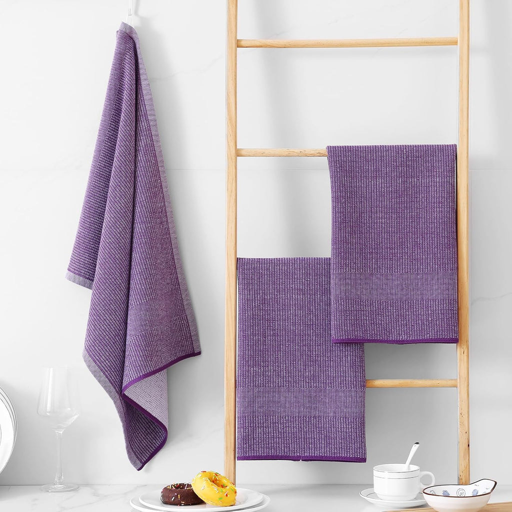 Homaxy Premium Kitchen Towels(18”x 28”, 12 Pack), Large Cotton Kitchen Hand Towels, Flat and Terry Dish Towels, 380 GSM Highly Absorbent Tea Towel Set with Hanging Loop, Purple