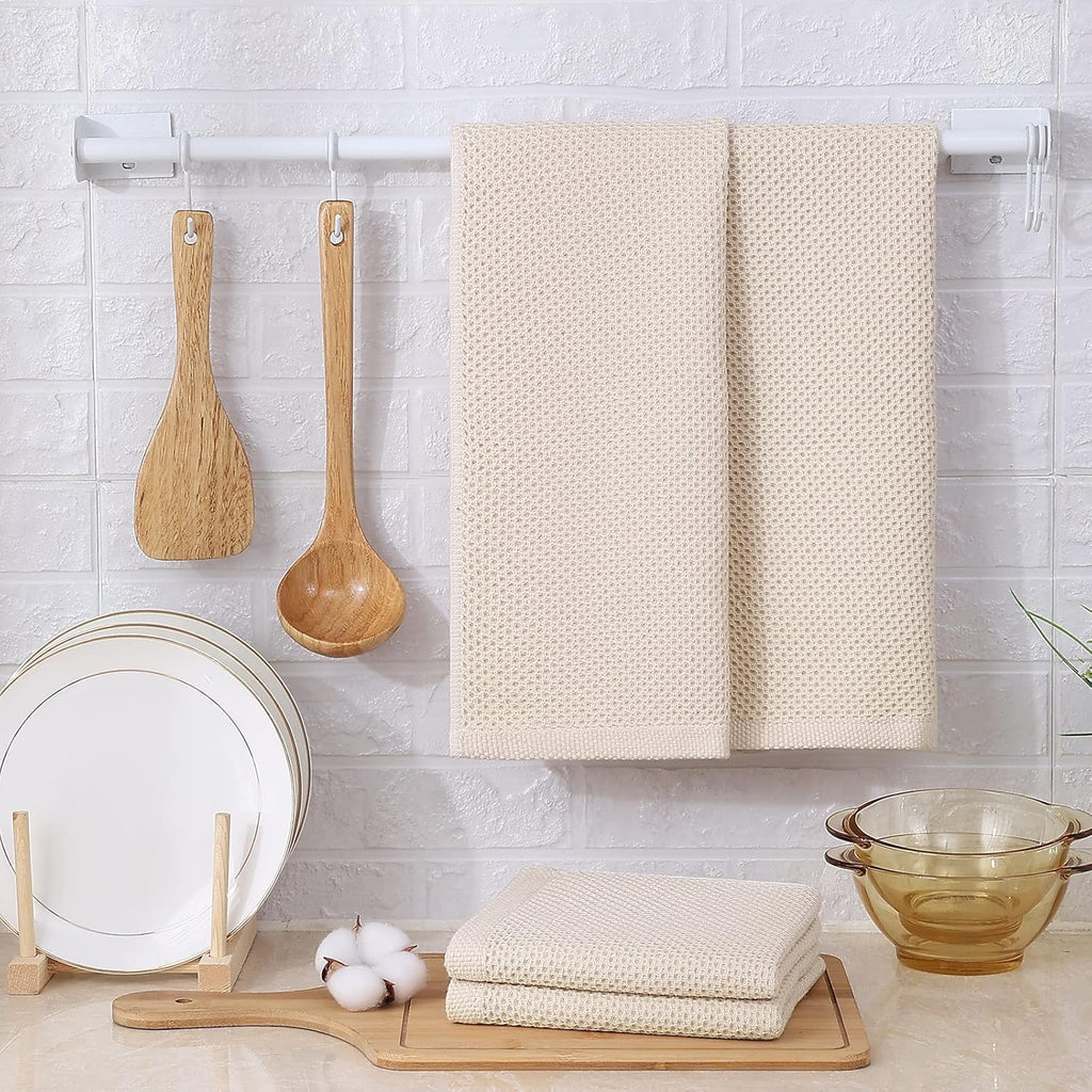 Kitinjoy 100% Cotton Waffle Weave Kitchen Towels, 6-Pack Super Soft and Absorbent Dish Towels for Drying Dishes, Kitchen Hand Towels, 13 in x 28 in, Beige