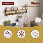 Coat Rack with Shelf Wall Mount, Entryway Bamboo Hanging Shelf, Set of 2, Wall Hook Rail for Hallway Décor, Storage Clothe, Hat, Robe, Key, Dog Leash (Walnut)