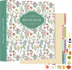Lanpn Recipe Binder 8.5x11 3 Ring Kit, Blank Organizer Recipe Binder Waterproof Cookbook to Write in Your Own Recipes with 60 Plastic Sleeves,116 Recipes, Dividers,Labels & Stickers, Green