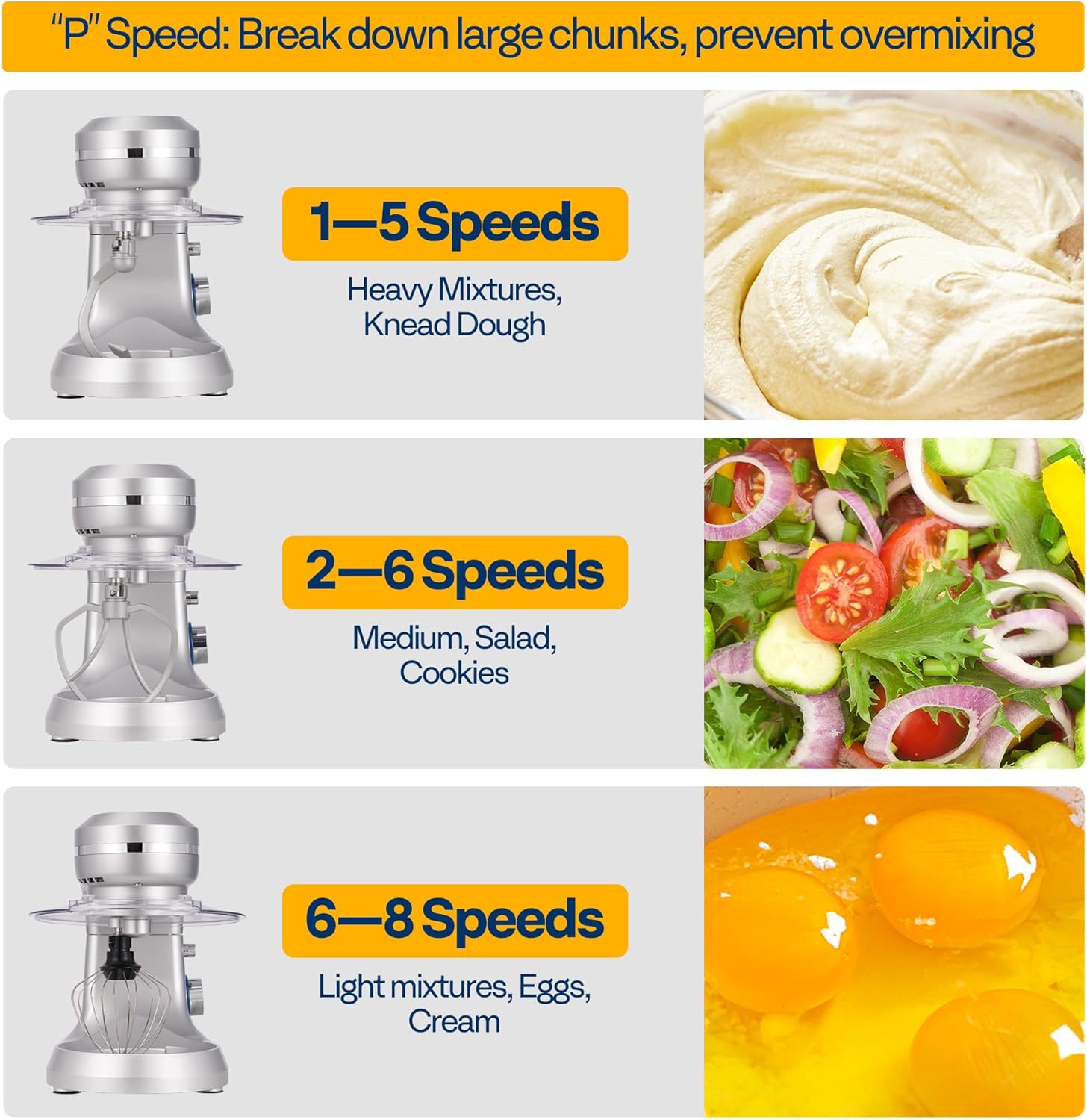 VIVOHOME 4.75 Quart Stand Mixer, 8 Speed Kitchen Electric Food Mixer, Household Stand Mixer for Baking, Cake, Bread with Beater, Dough Hook, Wire Whip and Egg Separator, Silver