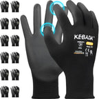 Kebada W1 Work Gloves for Men and Women, PU Coated Safety Gloves with Grip, Touchscreen, Ideal for Warehouse Package Handling, Construction, Gardening, Black Large