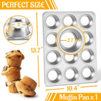 E-far Muffin Pan 12-Cup, Stainless Steel Cupcake Pan Metal Muffin Baking Tins for Oven, Regular Size & Easy Clean, Non-toxic & Dishwasher Safe