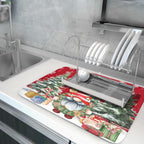 Christmas Gnome Dish Drying Mats for Kitchen Counter Christmas Gnomes Snowflakes Absorbent Microfiber Dishes Drying Pad Xmas Kitchen Drying Mat Drying Rack Mat Kitchen Accessories 16"x18"