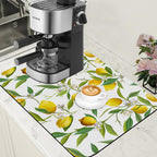 Lemon Fruits Coffee Mat Absorbent Dish Drying Mat for Kitchen Counter Hide Stain Rubber Backed Coffee Bar Accessories Fit Under Espresso Machine, 15.7 x 23.6 Inch