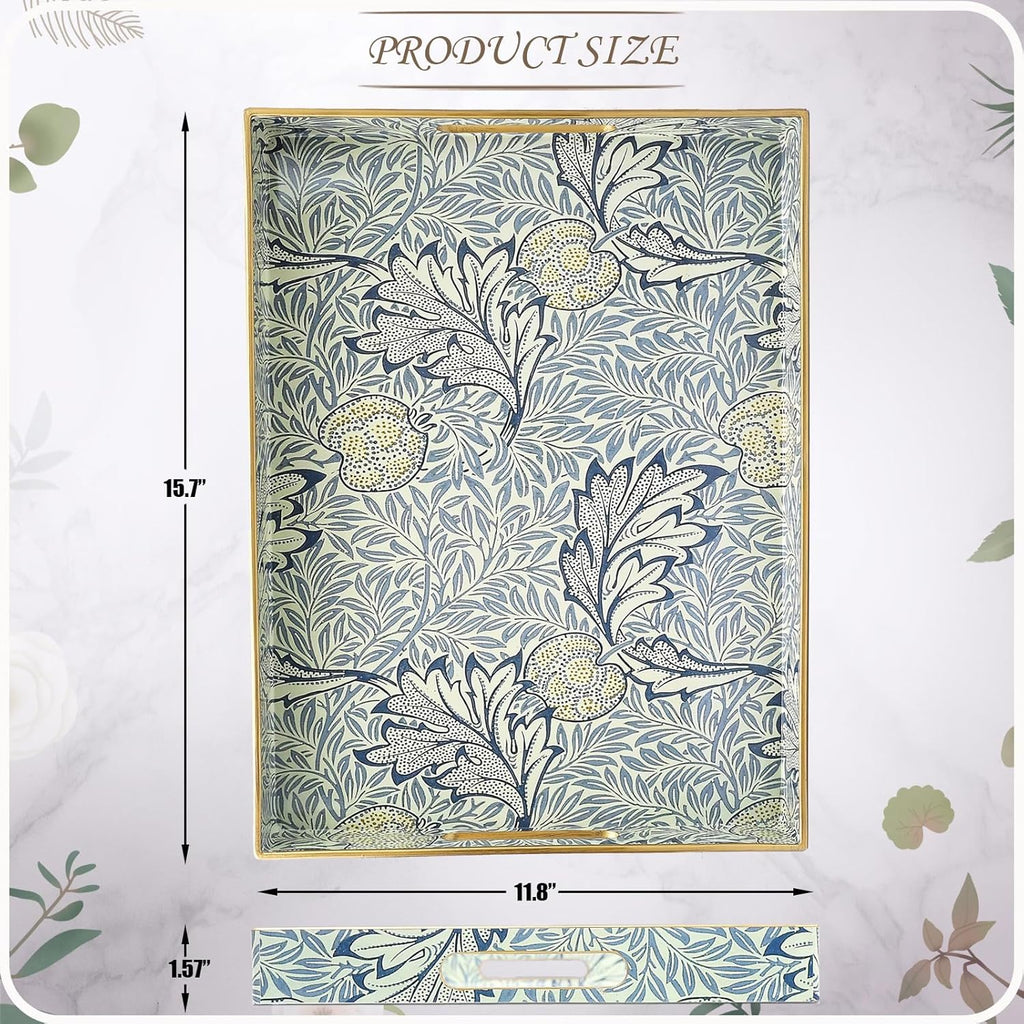 Rectangle Plastic Serving Tray with Handles, Elegant Decorative Tray for Coffee Table, Ottoman, Living Room, Kitchen, and Outdoor Use. 12"*16"*1.6" F