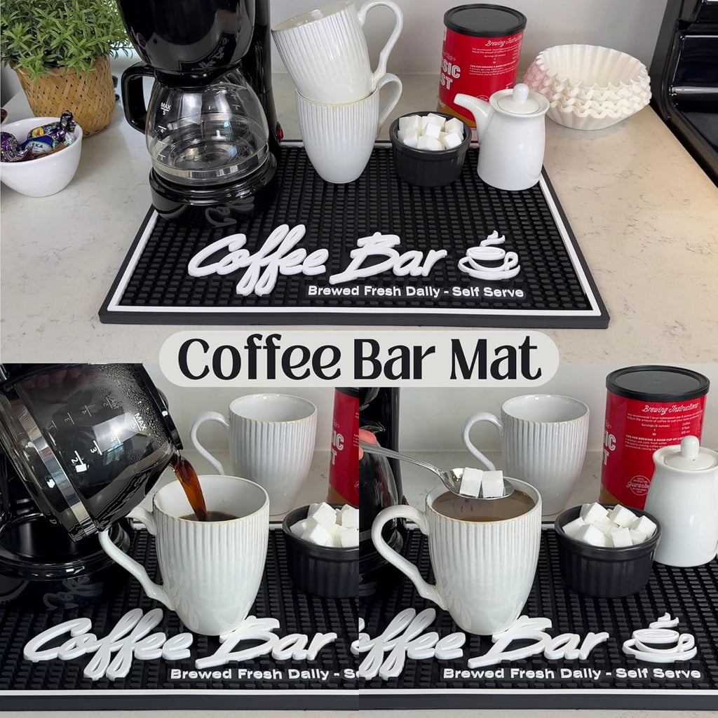 Coffee Station Mat Brewed Fresh Daily Self Serve Coffee Bar Matt for Countertop, Large 18 x 12 in Mats for Kitchen Decor and Accessories Sign for Kitchen, Tiki Decor and Bar Matts for Bartending