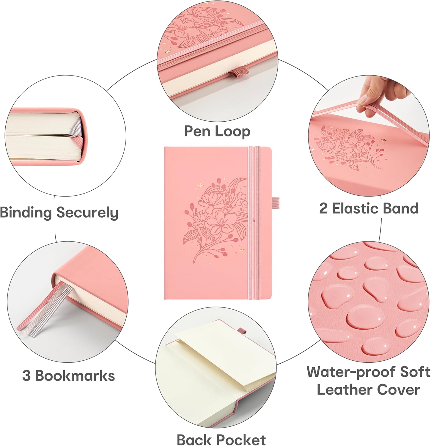 &And Per Se Lined Journal Notebook for Women&Men with Pattern, 365 Pages, 5.7'' x 8'' 100GSM Thick Paper, A5 Journals for Writing(Blush)