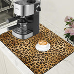 Leopard Print Dish Drying Mat for Kitchen Counter Hide Stain Absorbent Drying Rack Pad Rubber Backed Coffee Mat Espresso Machine Coffee Bar Accessories 15.7 x 23.6 Inch