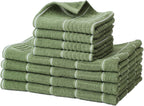 Glynniss Kitchen Towels and Dishcloths Set, Four Dish Towels 16x26 Inches, Four Absorbent Dish Cloths for Washing Dishes 12x12 Inches, Cleaning and Drying for Everyday Use Pack of 8 (Green)