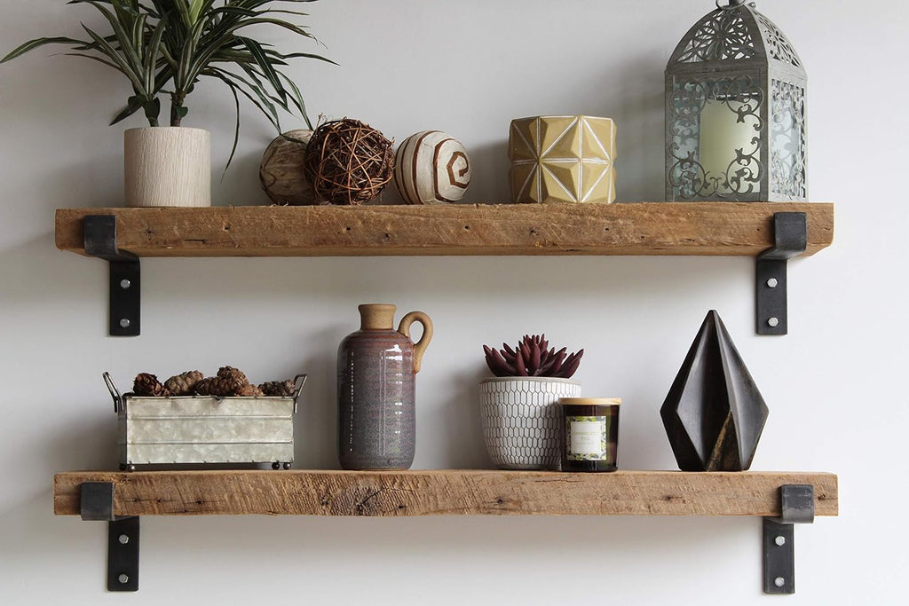Urban Legacy Accent Shelves | Reclaimed Barn Plank | Set of 2 with Full Brackets (Natural 48"x 7"x 2")