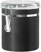 Oggi Stainless Steel Kitchen Canister 47 fl oz, Black - Airtight Clamp Lid, Clear See-Thru Top - Ideal for Kitchen Storage, Food Storage, Pantry Storage. Large Size 5" x 6".