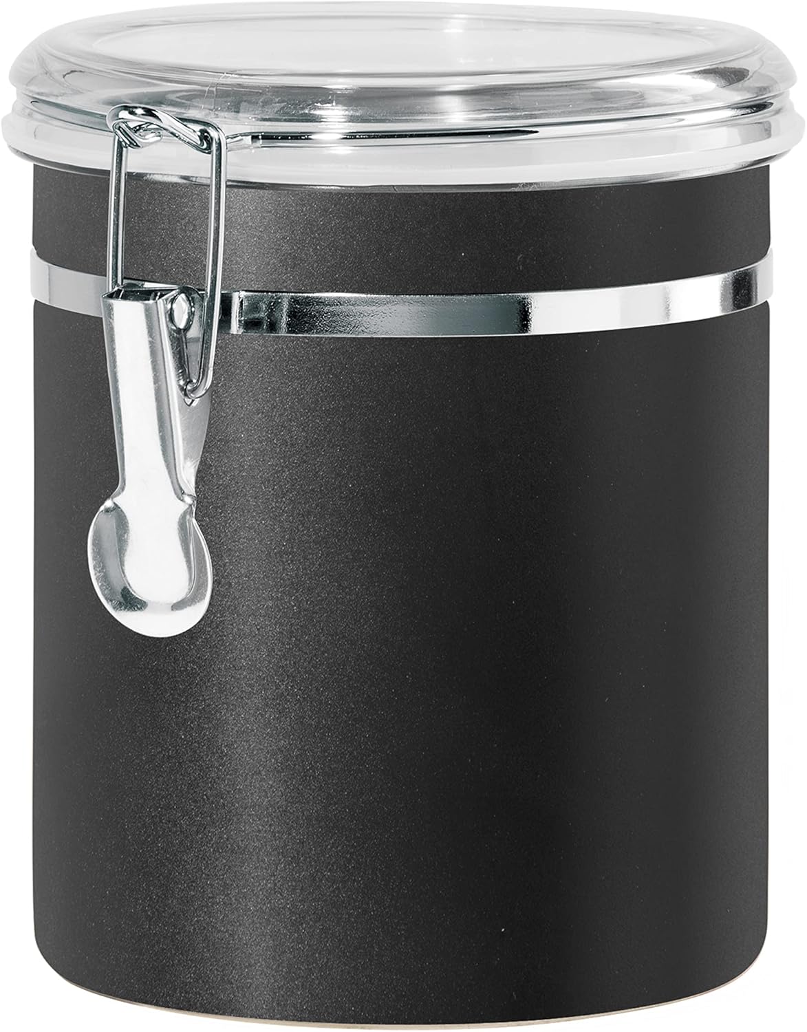 Oggi Stainless Steel Kitchen Canister 47 fl oz, Black - Airtight Clamp Lid, Clear See-Thru Top - Ideal for Kitchen Storage, Food Storage, Pantry Storage. Large Size 5" x 6".
