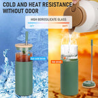 Glass Tumbler w/Lids & Straw: 24 oz Reusable Glass Cup w/Bamboo Lid, Stainless Steel Straws, BPA-Free, Leak-Proof, Dishwasher Safe for Coffee/Smoothies/Hot Beverage, Travel/Office/Home Use, 1-Pk