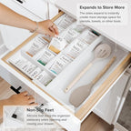 KitchenEdge Tea Bag and Coffee Pod Kitchen Drawer Organizer, Expandable 9.7 to 17 Inches, 10 Storage Compartments, Adjustable Wall Inserts, Non-Slip Feet, Food-Safe White Finish, 100% Bamboo Wood