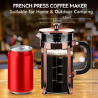 French Press Coffee Maker 304 Stainless Steel Coffee Press,with 4 Filters System, Heat Resistant Thickness Borosilicate French Press Glass, BPA-Free Brewed Tea Pot Coffee Plunger(Copper 12oz)