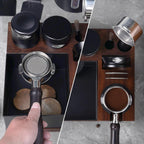 IKAPE V5 Espresso Knock Box, Espresso Coffee Organizer Box Fit for Storage 51, 54, 58MM Espresso Tamper, Distributor, Portafilter & Puck Screen Accessories, Natural Sandywood Station Base(9 IN One)