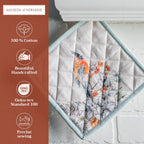 Maison d' Hermine Pot Holders 100% Cotton Heat Resistant Potholders 8" x 8" Hot Pads with Loop BBQ, Cooking, Baking, Grilling, Kitchen, Handling Hot Pans (Pack of 1, Whitish Shabby Chique)