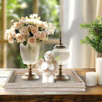 Wooden Decorative Tray, Rectangular Serving Tray with Wood Bead, Farmhouse Big Tray for Ottoman, Countertop, Coffee Tabl, 16.5" x 13"x 1.6" (White Washed)