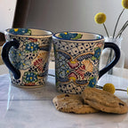Encantada Handmade Hand-Painted Authentic Mexican Pottery Mugs (Multi Blue Green)