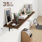 RICHFOCUS Floating Shelves for Wall Decor, 39.4W x 8D Wall Shelves Set of 2, 8 Inch Deep Rustic Wood Shelves Wall Mounted with Brackets, Long Floating Shelves for Living Room Bedroom Kitchen, Walnut