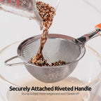 18/8 Stainless Steel Mesh Strainer: U-Taste 3.9 Inch Kitchen Fine Mesh Sieve Food Colander with Riveted Sturdy Silicone Handle and 30 Mesh Hole for Straining Flour, Quinoa, Tea, Juice (Orange)