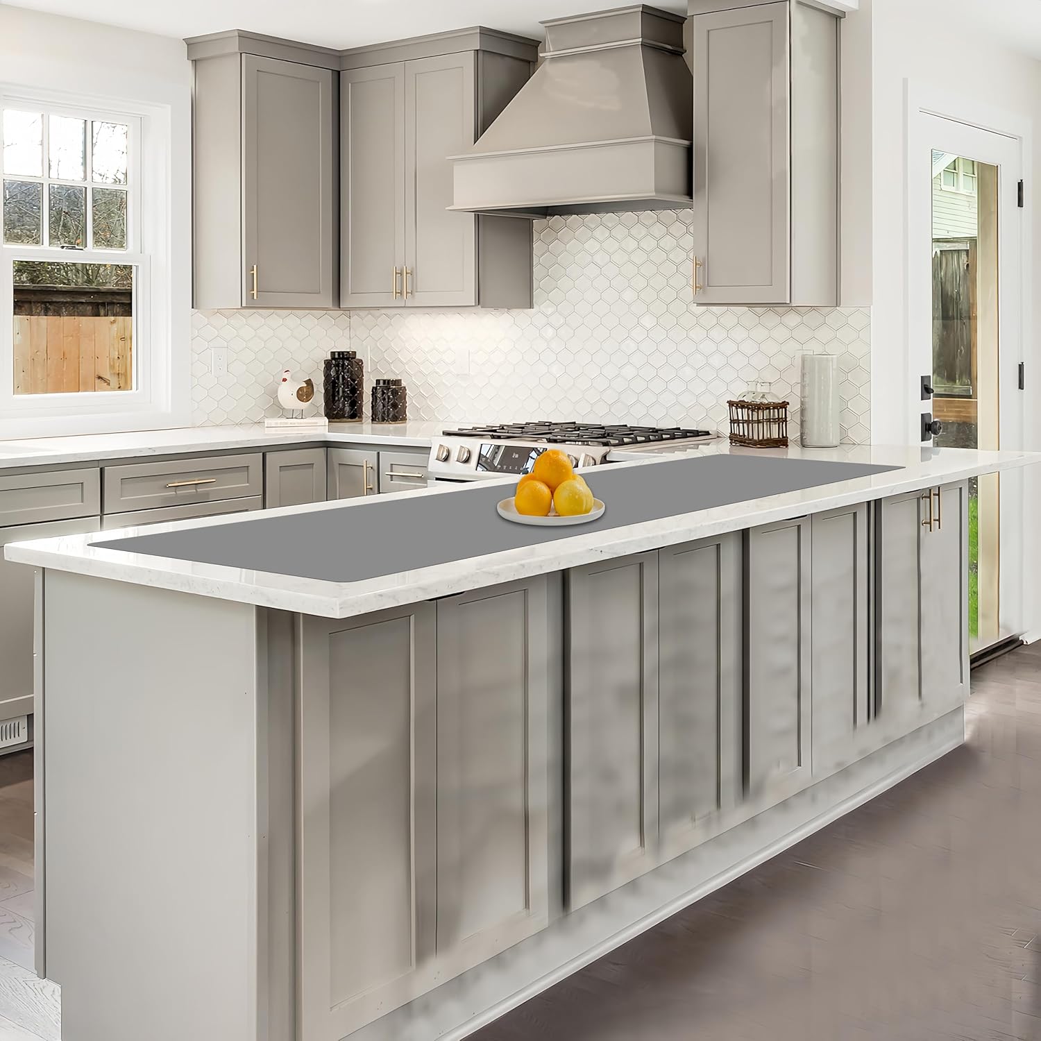 78.7"x15.7"(200cmx40cm) Large Silicone Mats for Countertop, Heat Resistant Mat, Waterproof Nonslip Silicone Kitchen Counter Mat, Nonstick Table Placemat, Multipurpose Mat, Light Gray