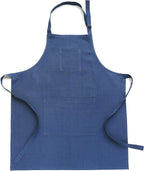 Solino Home Linen Bib Apron for Men & Women - 100% Pure Linen Blue Kitchen Apron with Front Pockets - Handcrafted from European Flax