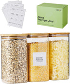 Glass Food Storage Containers with Lids, 50 Oz High Borosilicate Glass Jars for Coffee Bean, Candy, Cookie, Flour, Square