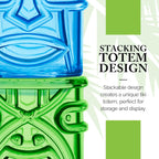 Final Touch Tiki Glasses Set of 4 - Kanaloa, Lono, Kū, Kāne Designs, 12 oz (355 ml), Multicolored, Stackable Totem Pole Storage, Durable Glassware for Tropical Cocktails (TK5302)