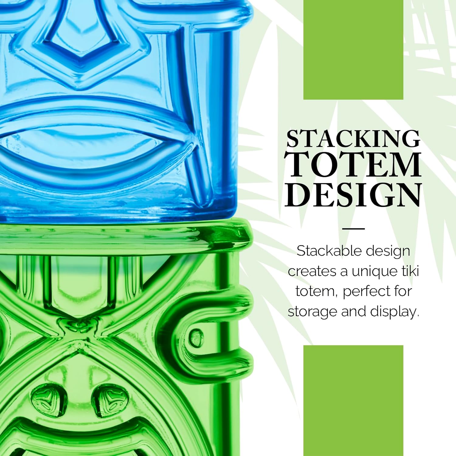 Final Touch Tiki Glasses Set of 4 - Kanaloa, Lono, Kū, Kāne Designs, 12 oz (355 ml), Multicolored, Stackable Totem Pole Storage, Durable Glassware for Tropical Cocktails (TK5302)