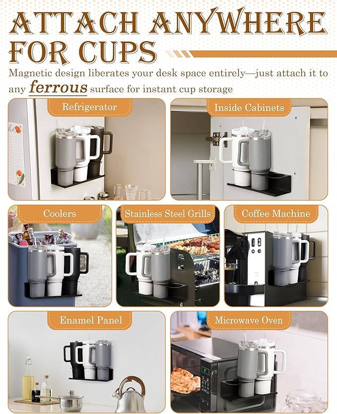 2 Pack Magnetic Tumbler Holder for Stanley 30 & 40 oz Cup - Strong Magnet - Water Bottle Organizer for Fridge, Cabinet, Office - Fit Stanley Cup Accessories