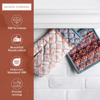 Maison d' Hermine 100% Cotton Oven Mitt & Pot Holder Set (7.5"x13" & 8"x8") Heat Resistant BBQ Cooking Gloves with Loop, Baking, Grilling, Kitchen, Handling Hot Pans (Fair Isle)
