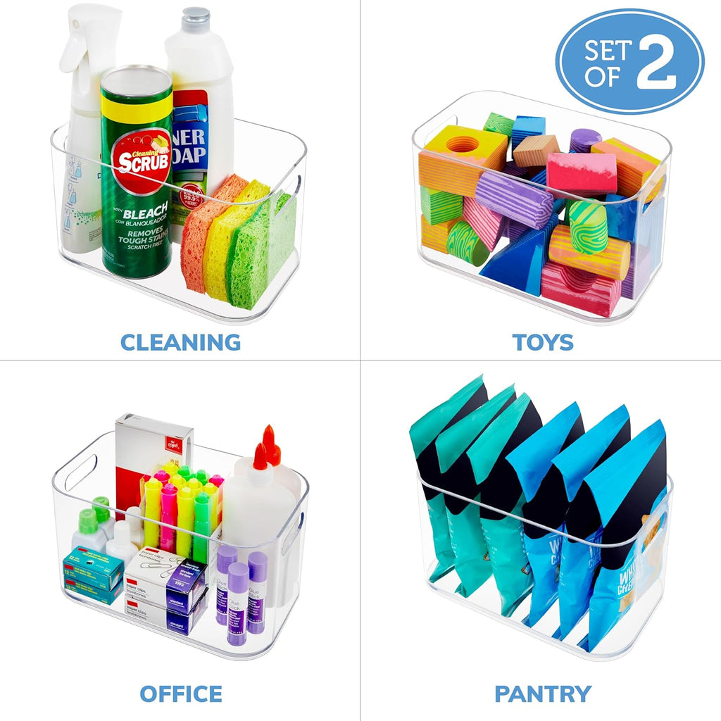 STORi Bliss 10" x 6" Open Clear Pantry Organizer Bin, Set of 2, Plastic Containers with Handle for Kitchen, Fridge, Cabinet, Closet, Bathrom, Undersink Storage Made in USA