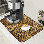 Leopard Print Dish Drying Mat for Kitchen Counter Coffee Bar Mat Hide Stain Absorbent Rubber Backed Coffee Maker Espresso Machine Accessories 11.8 x 19.7 Inch