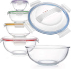 Set of 5 Stackable Space-Saving Nesting Glass Bowls with BPA Free Lids for Foodprep, Storage, Baking, Mixing & Cooking, Microwave Safe - Durable Inert Borosilicate Glass