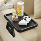 Tinamo Acacia Sofa Arm Tray, Rectangle Couch Armrest Table - Couch Accessories, Armchair Caddy, Clip on Tray for Home Sofa Living Room, Sofa Arm Table (Black, 13.75" D x 9.5" W x 1" H)