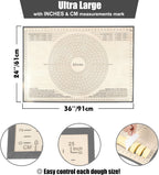 Silicone Baking Mat 36x24 Inch Nonstick Pastry Mat Perfect for Dough Mat, Pastry Board, Kitchen Counter Mat - For Dough, Pastry, Pie Crust, Fondant, Cookies, Bread, Pasta/Pizza, Grey