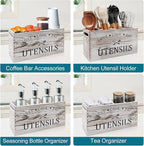 Rustic White Wooden Utensil Holder for Kitchen Counter Decor Extra Large Utensil Crock Organizer Silverware Caddy Farmhouse Wood Cutlery Holder Cooking Utensil Stand Storage kitchen Tools Holder