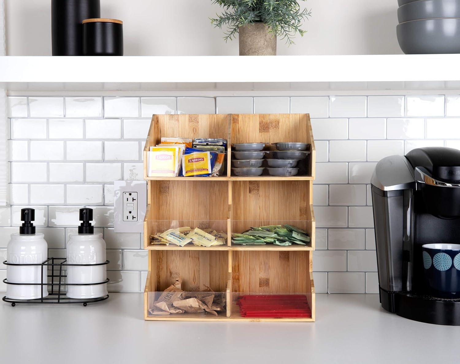 Mind Reader Coffee Pod Condiment Station, Countertop Organizer, Kitchen, Rayon from Bamboo, 13" L x 6.25" W x 15.25" H, Brown