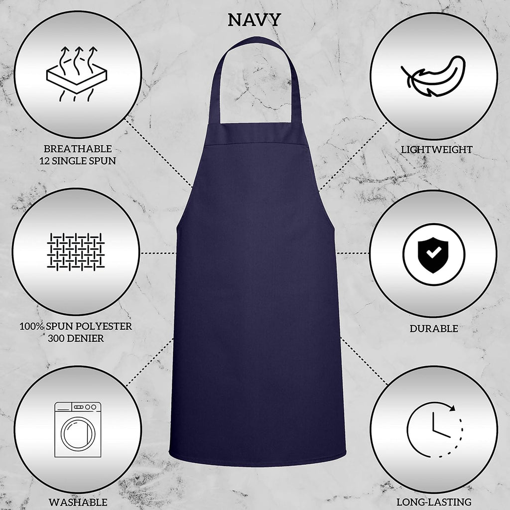 GREEN LIFESTYLE 12 Pack Professional Chef Apron – Grilling Aprons for Men, Waterproof Cooking Apron for BBQ, Work or Restaurant Use, Kitchen Aprons for Women – Navy, No Pockets