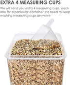 Vtopmart Food Storage Containers 4.3L / 145.4oz, 4 Pieces BPA Free Plastic Airtight Canister for Flour, Sugar, Baking Supplies, with 4 Measuring Cups and 24 Labels, Black